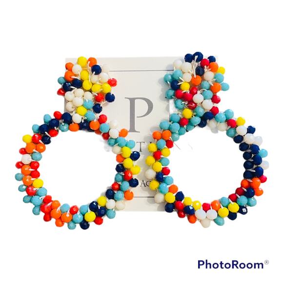 NWT LPL Creations Multicolored Beaded Handmade Hoop Fashion Trendy Earrings0 - Picture 3 of 10